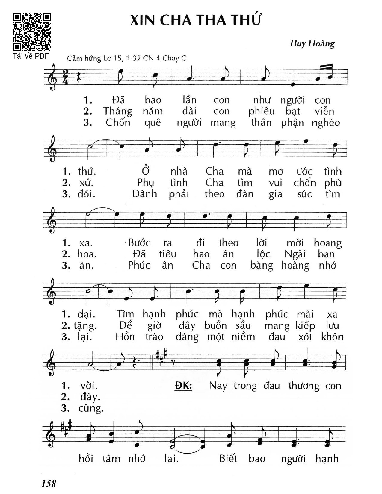 Sheet nhạc PDF bài Xin Cha tha thứ 