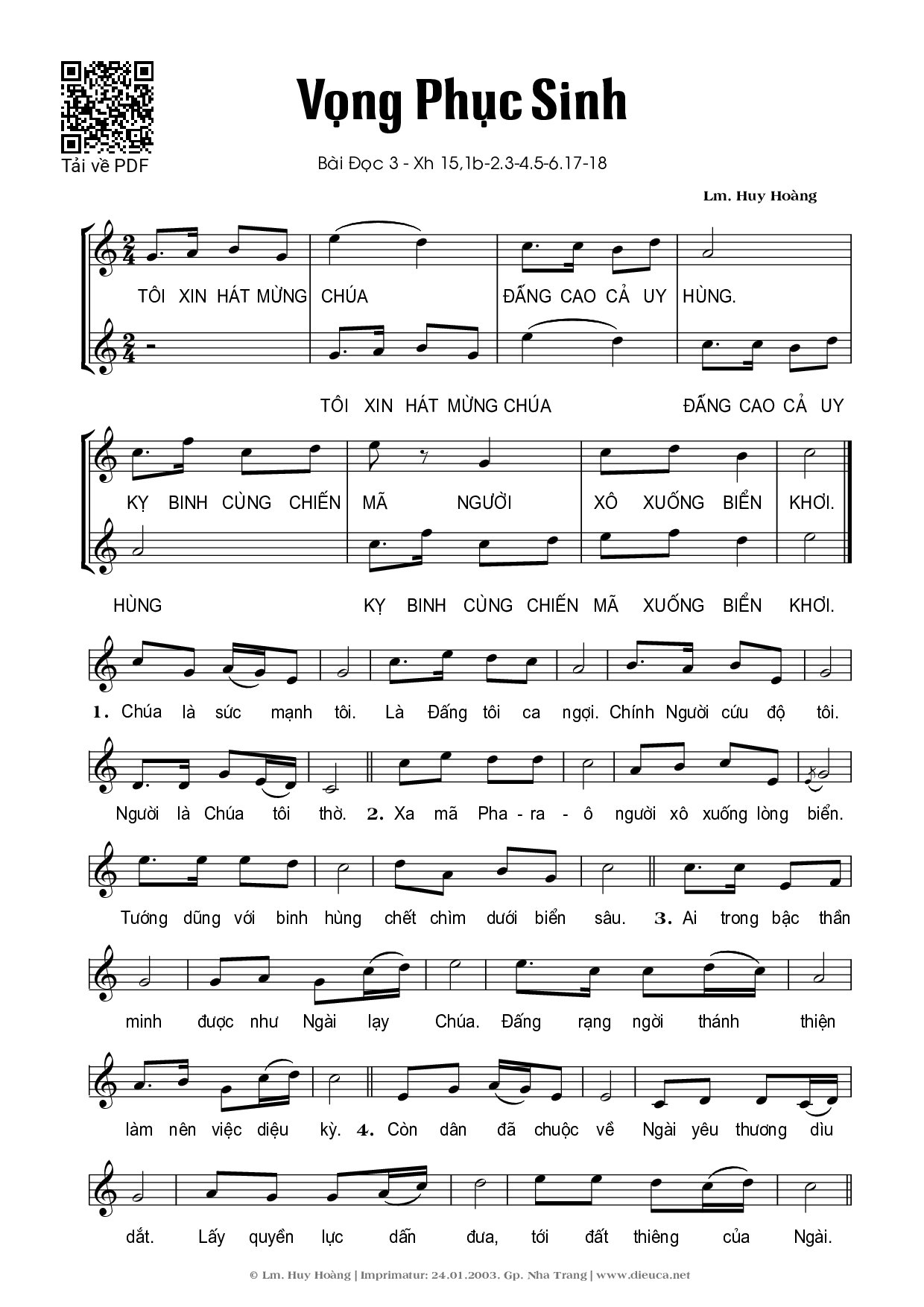 Sheet nhạc PDF bài Vọng Phục Sinh – Bài 3 