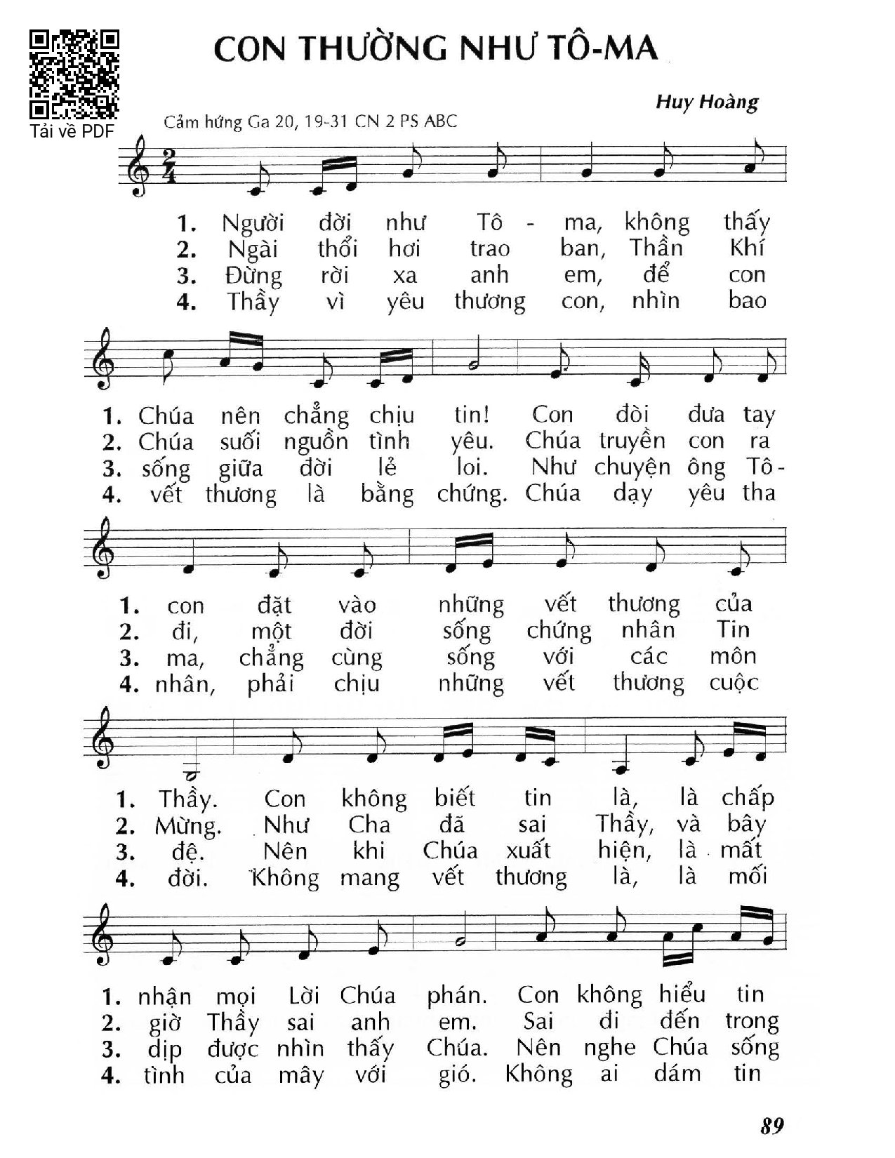 Trang 1 của Sheet nhạc PDF bài hát Con thường như Tô-ma  - Huy Hoàng