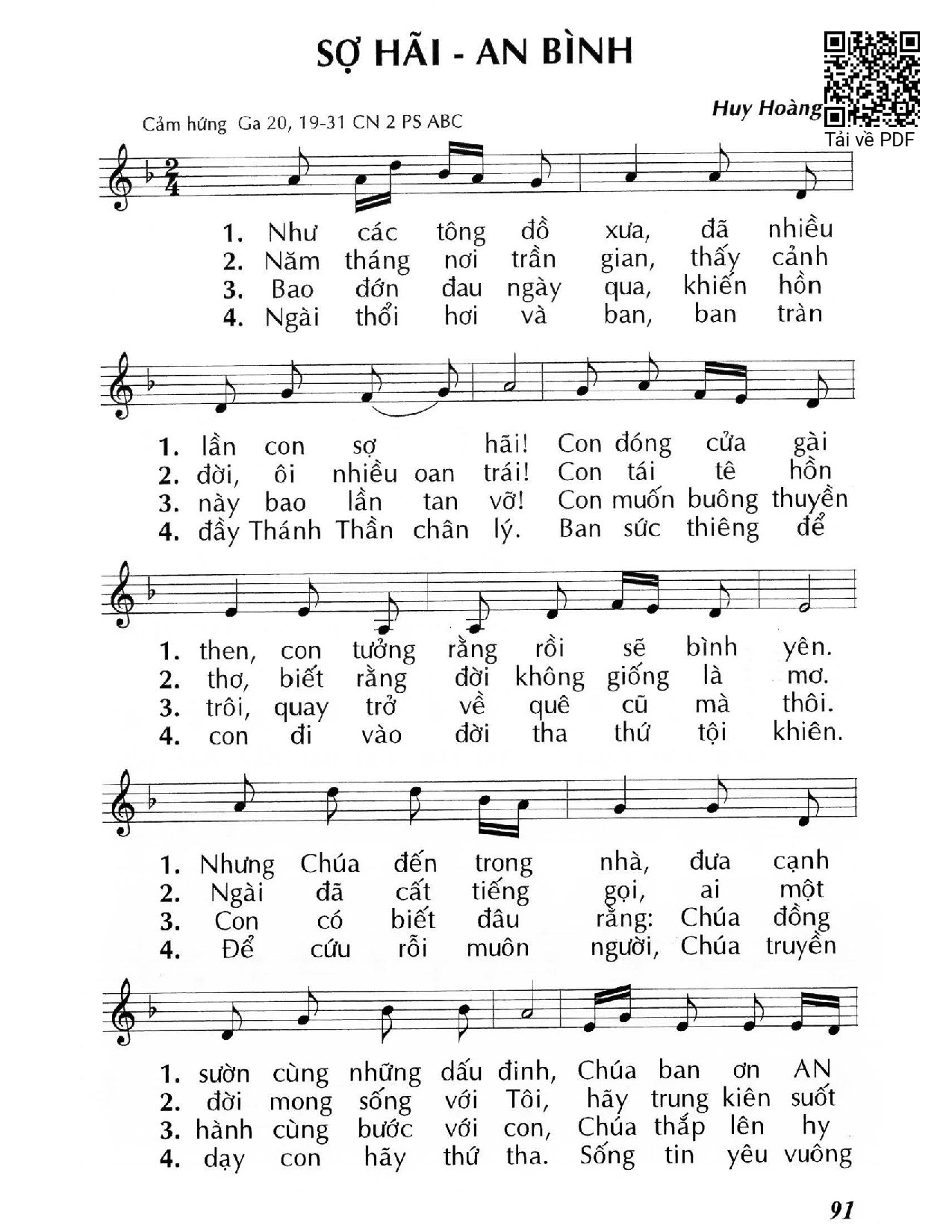 Sheet nhạc PDF bài Sợ hãi – Anh bình 