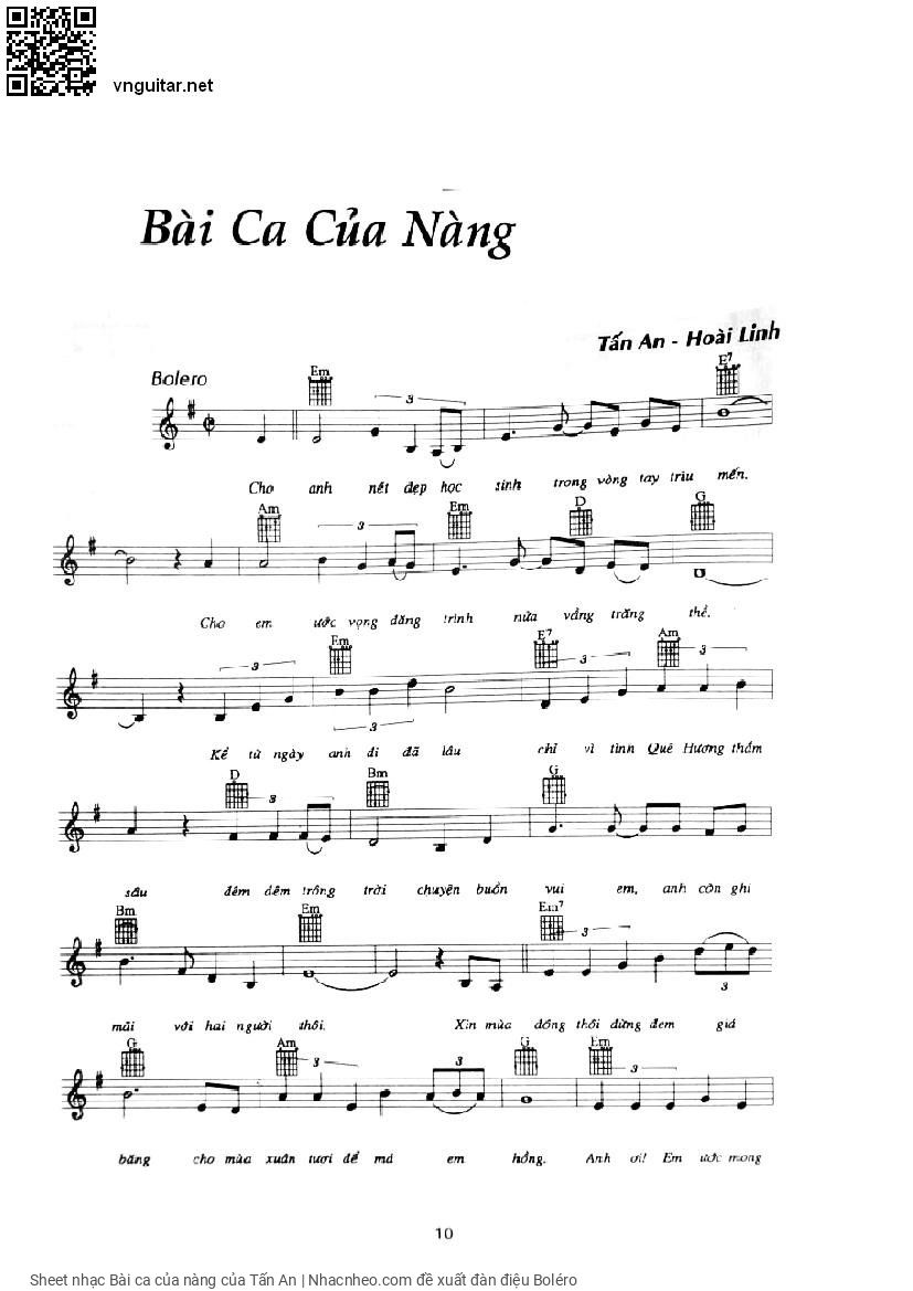 Sheet nhạc Bài ca của nàng