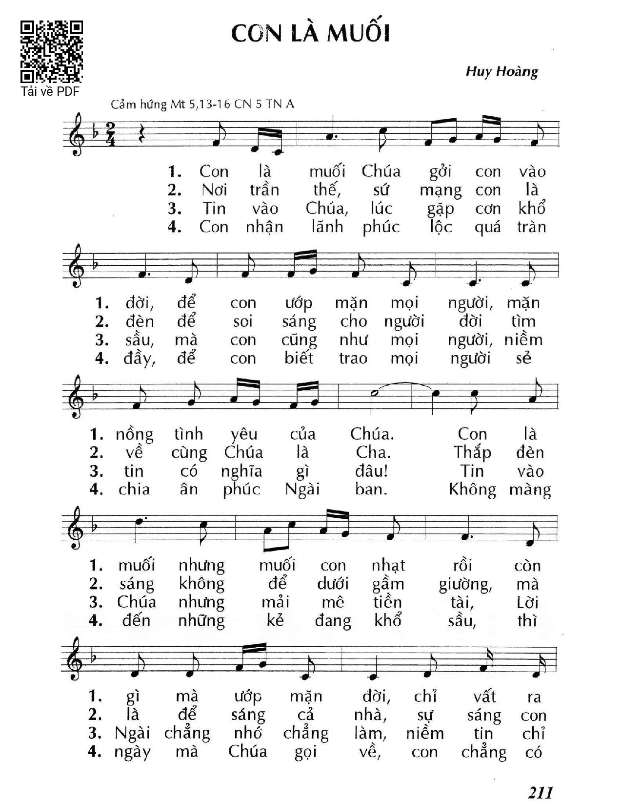 Sheet nhạc PDF bài Con là muối - Huy Hoàng