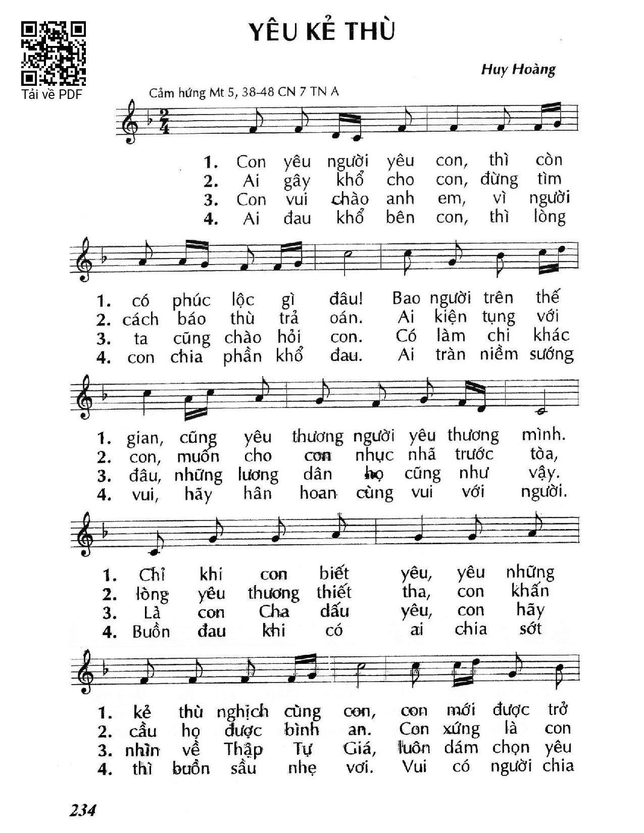 Sheet nhạc PDF bài Yêu kẻ thù - Huy Hoàng