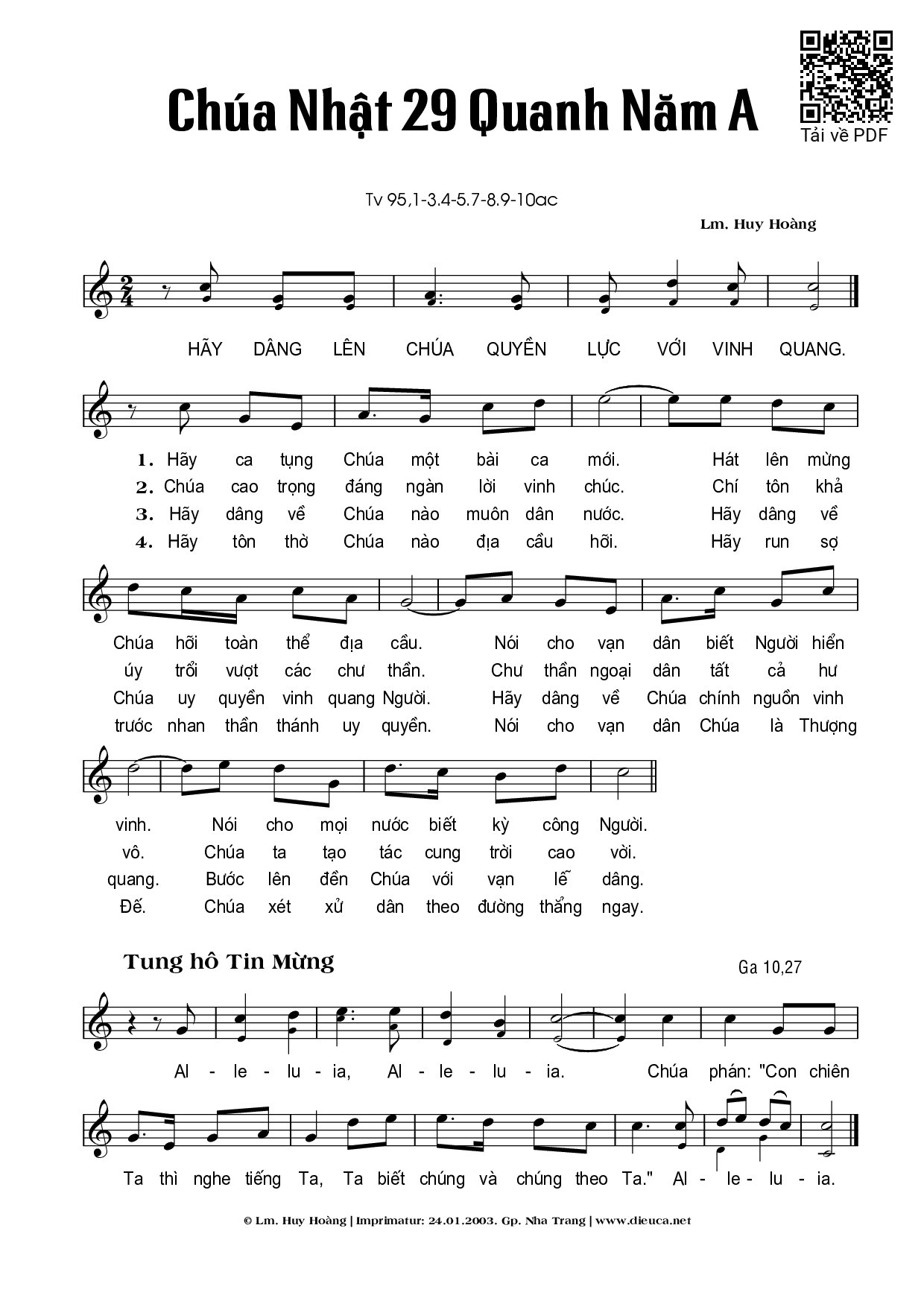 Trang 1 của Sheet nhạc PDF bài hát Chúa Nhật 29A Thường Niên - Huy Hoàng