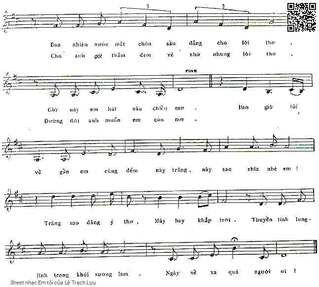 Trang 4 của Sheet nhạc PDF bài hát Em tôi - Lê Trạch Lựu, 1.  Em tôi ưa đứng  nhìn trời xanh xanh. Mang theo đôi mắt  buồn vương giấc mơ Vu vơ đắm đuối, vương ngàn áng  mây