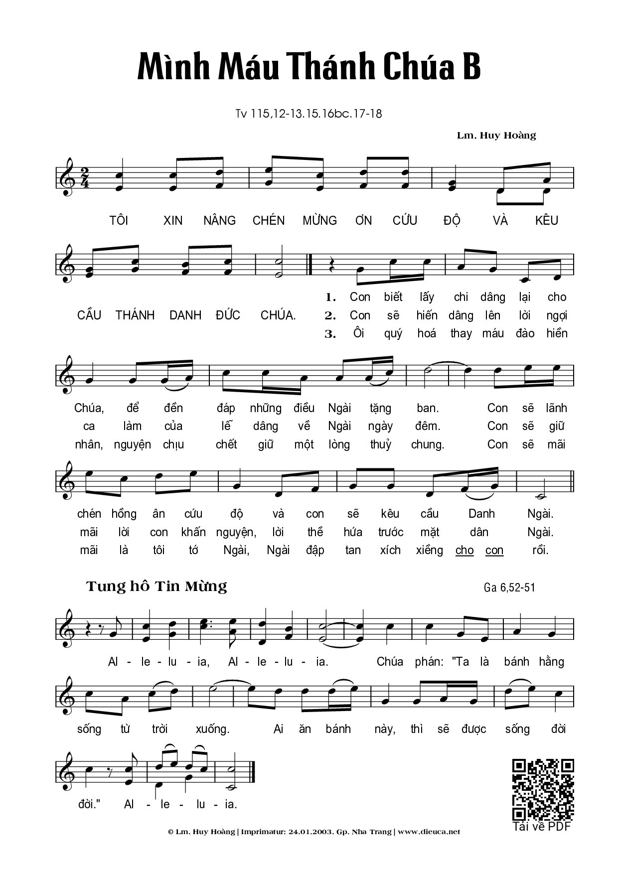 Sheet nhạc PDF bài Lễ Mình Máu Thánh Chúa – Năm B