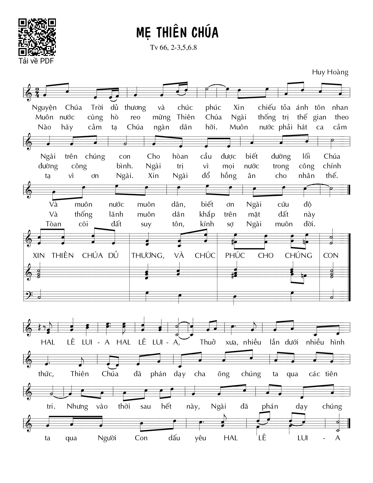 Trang 1 của Sheet nhạc PDF bài hát Lễ Đức Maria Mẹ Thiên Chúa - Huy Hoàng