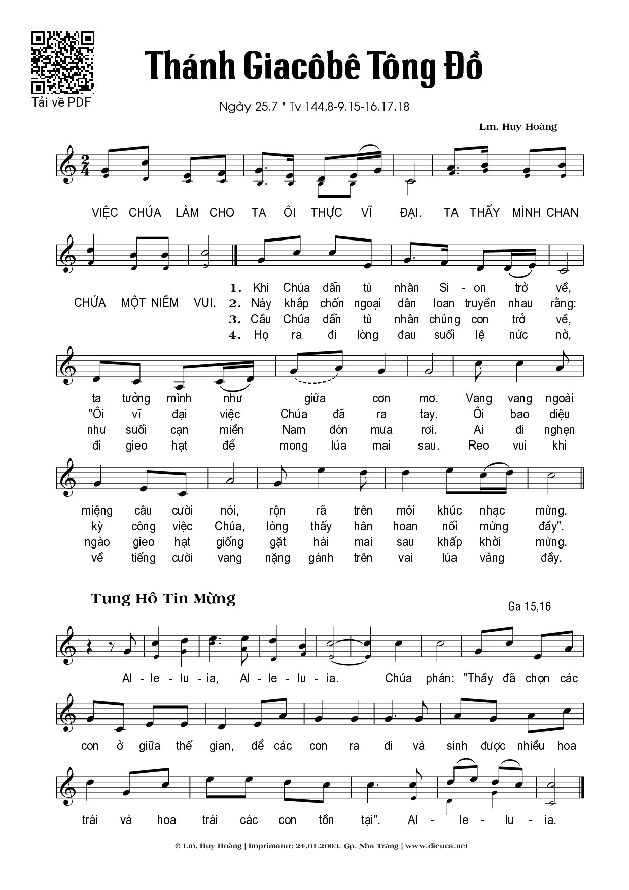 Trang 1 của Sheet nhạc PDF bài hát Thánh Giacôbê - Huy Hoàng