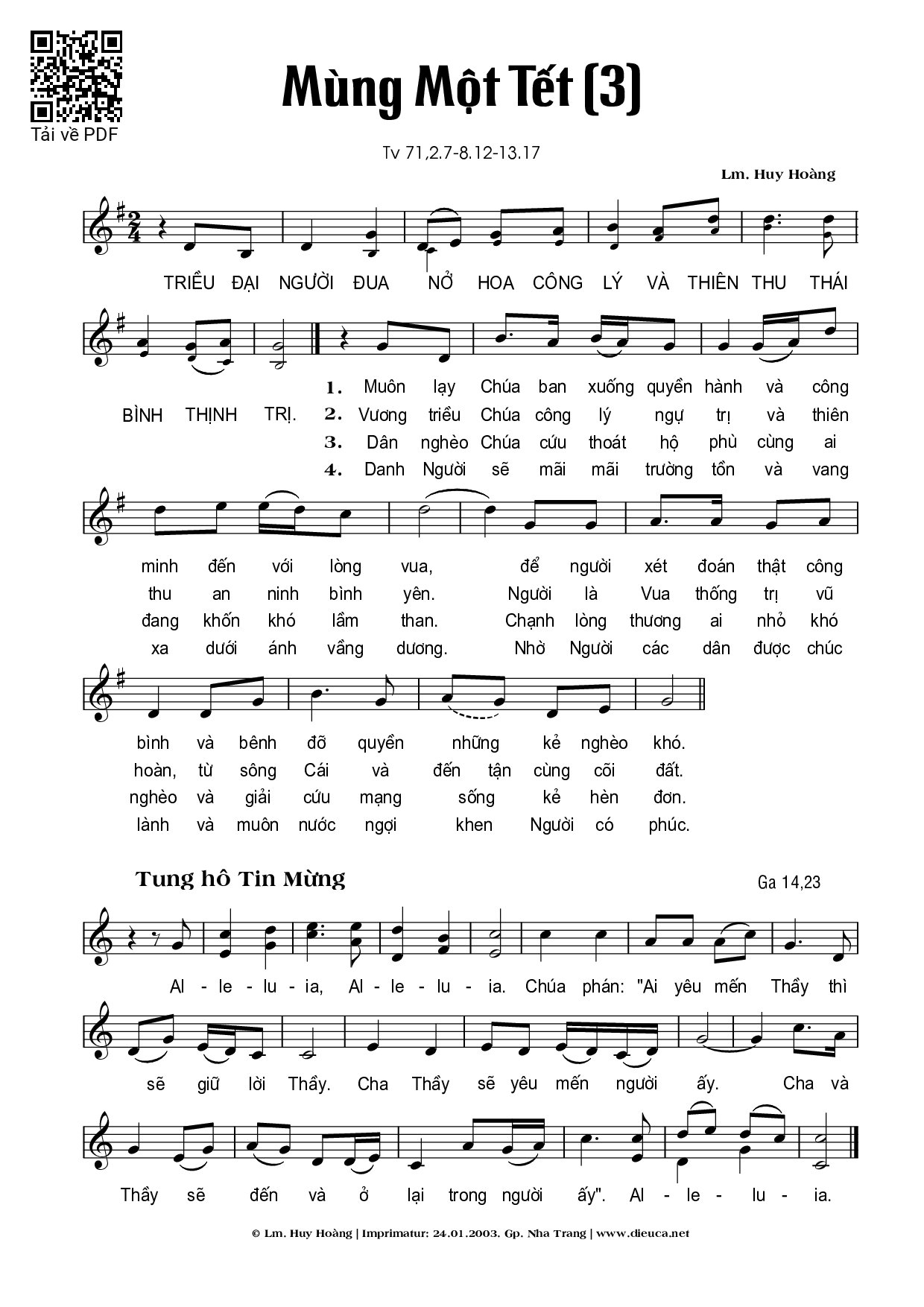 Sheet nhạc PDF bài Mùng 3 Tết  - Huy Hoàng