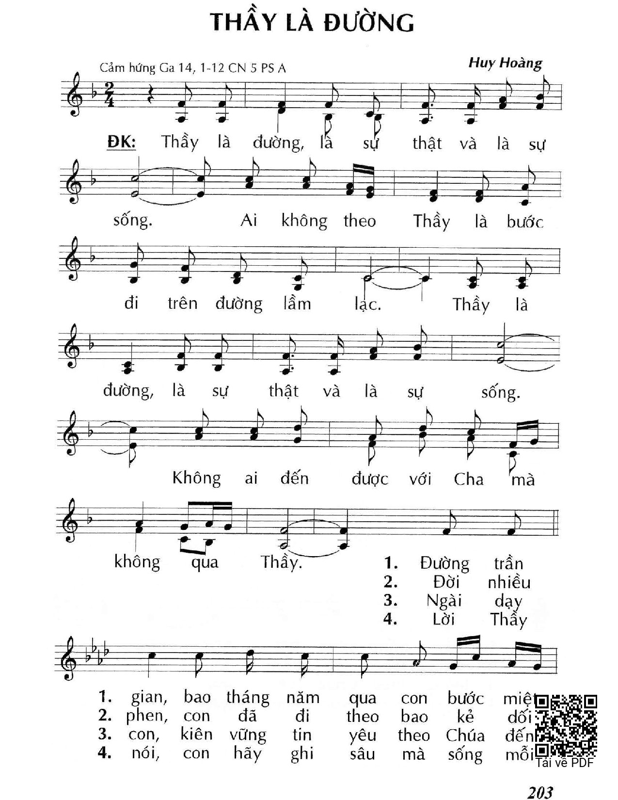 Sheet nhạc PDF bài Thầy là Đường (Ga. 14)