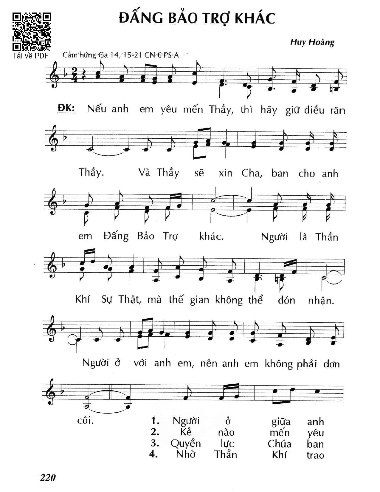 Sheet nhạc PDF bài Đấng bảo trợ khác (Ga. 14)