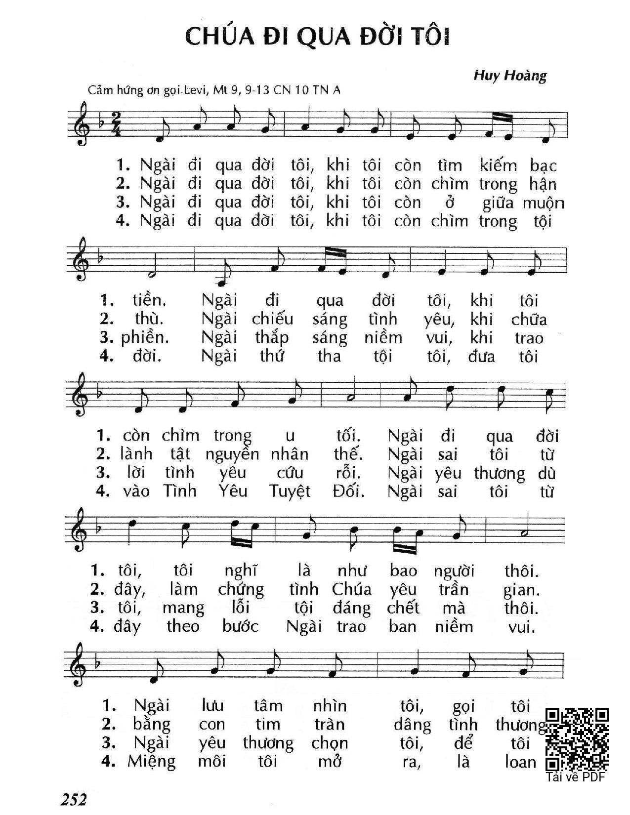 Sheet nhạc PDF bài Chúa đi qua đời tôi (Mt. 9)