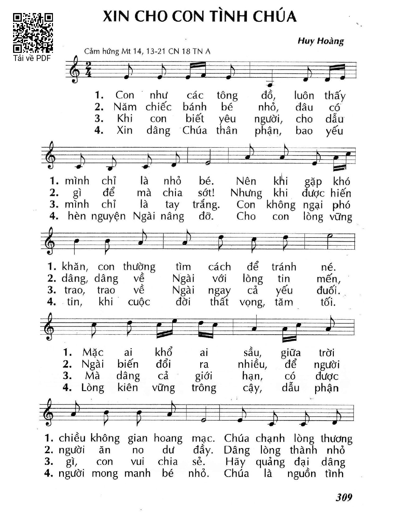 Sheet nhạc PDF bài Xin cho con tình Chúa (Mt. 14)