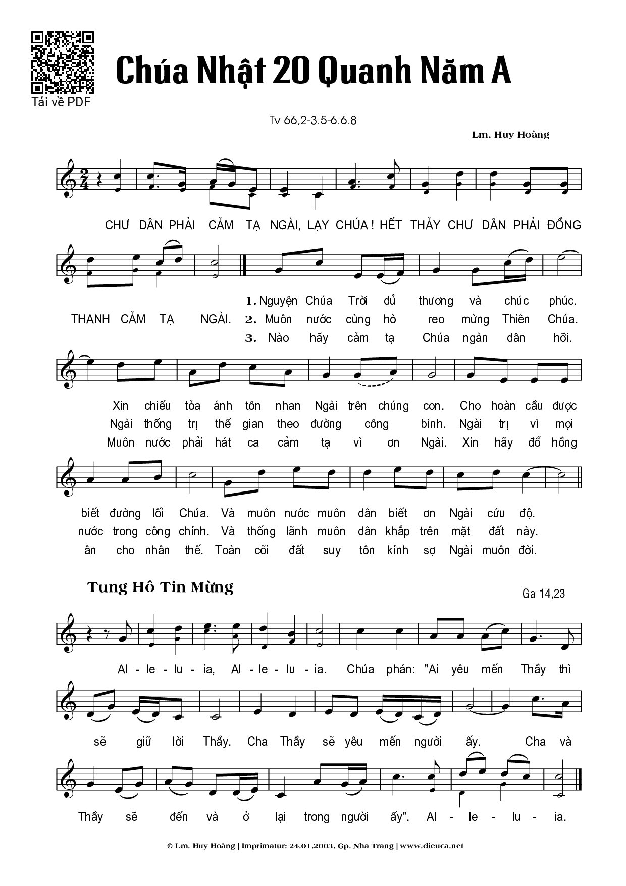 Trang 1 của Sheet nhạc PDF bài hát Chúa Nhật 20A Thường Niên (Thánh Vịnh 66) - Huy Hoàng