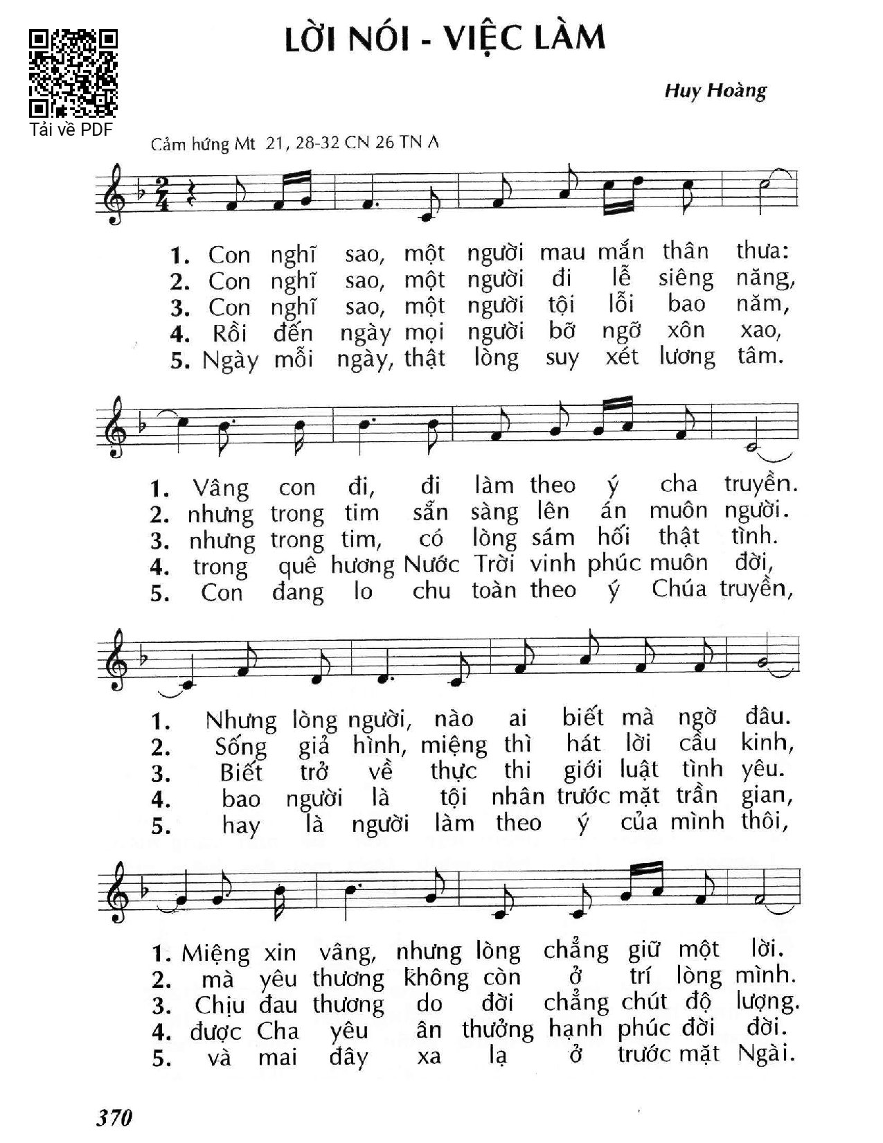 Trang 1 của Sheet nhạc PDF bài hát Lời nói – Việc làm (Mt. 21) - Huy Hoàng