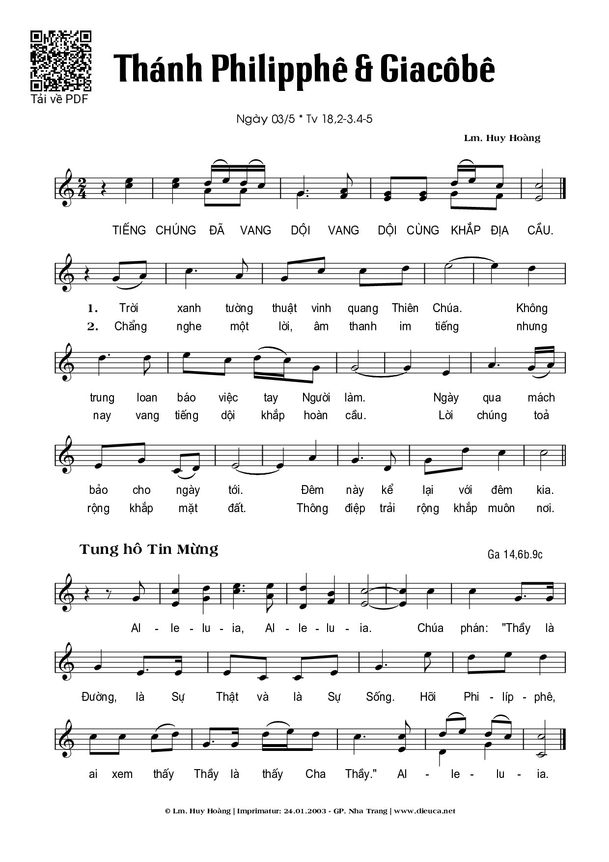 Sheet nhạc PDF bài Thánh Philiphê và Thánh Giacôbê (03.05)