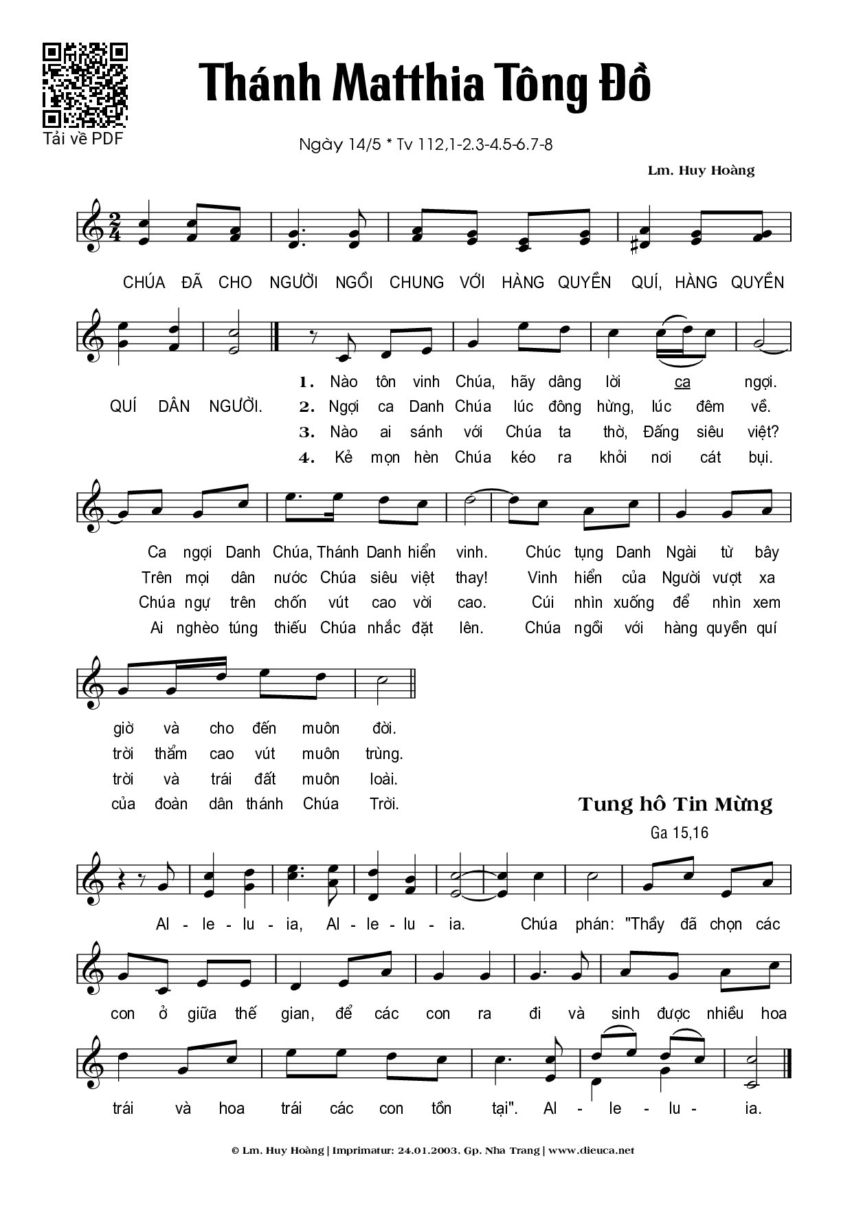 Sheet nhạc PDF bài Thánh Matthia (14.05)
