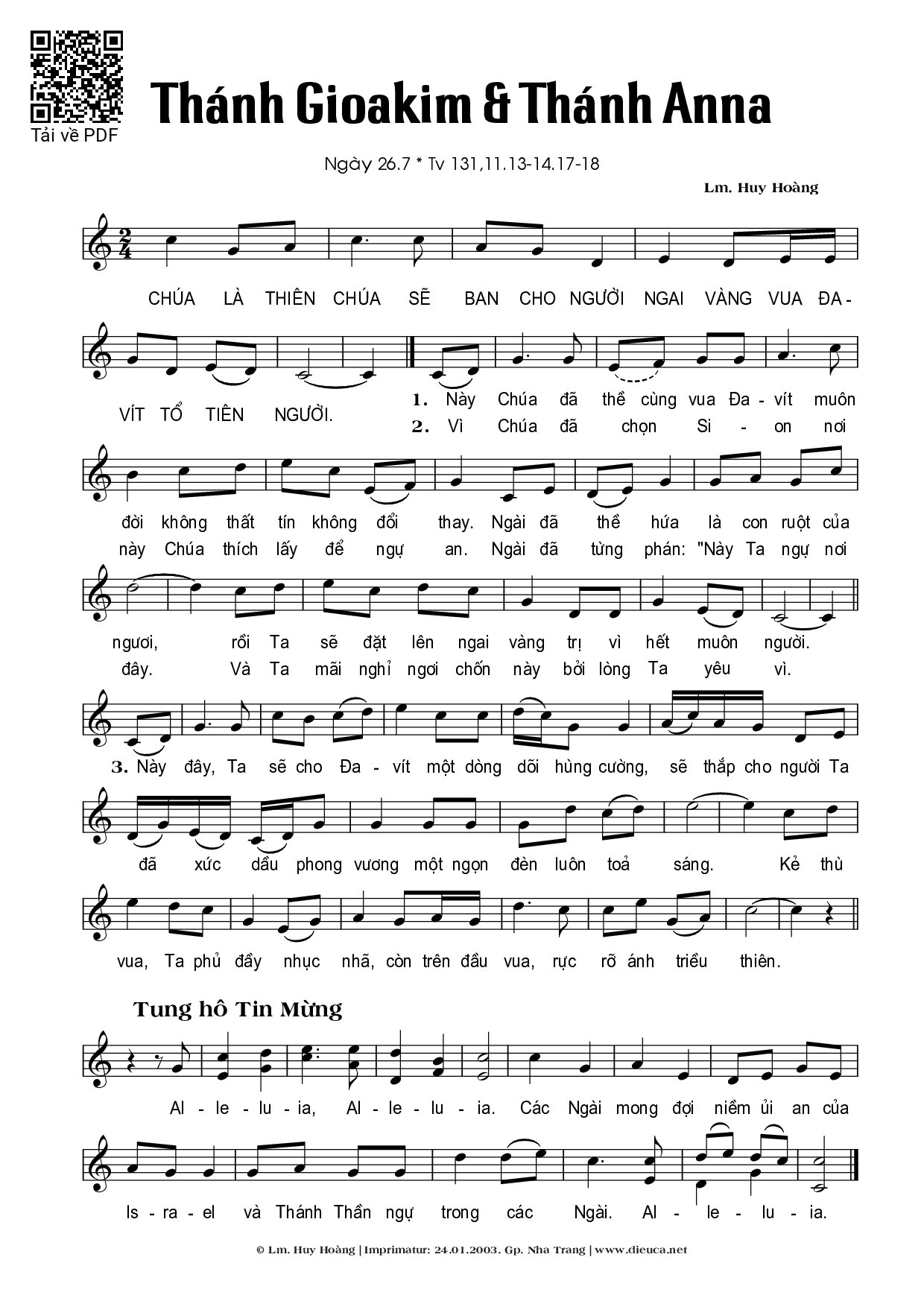 Sheet nhạc PDF bài Thánh Gioakim & Anna (26.07)