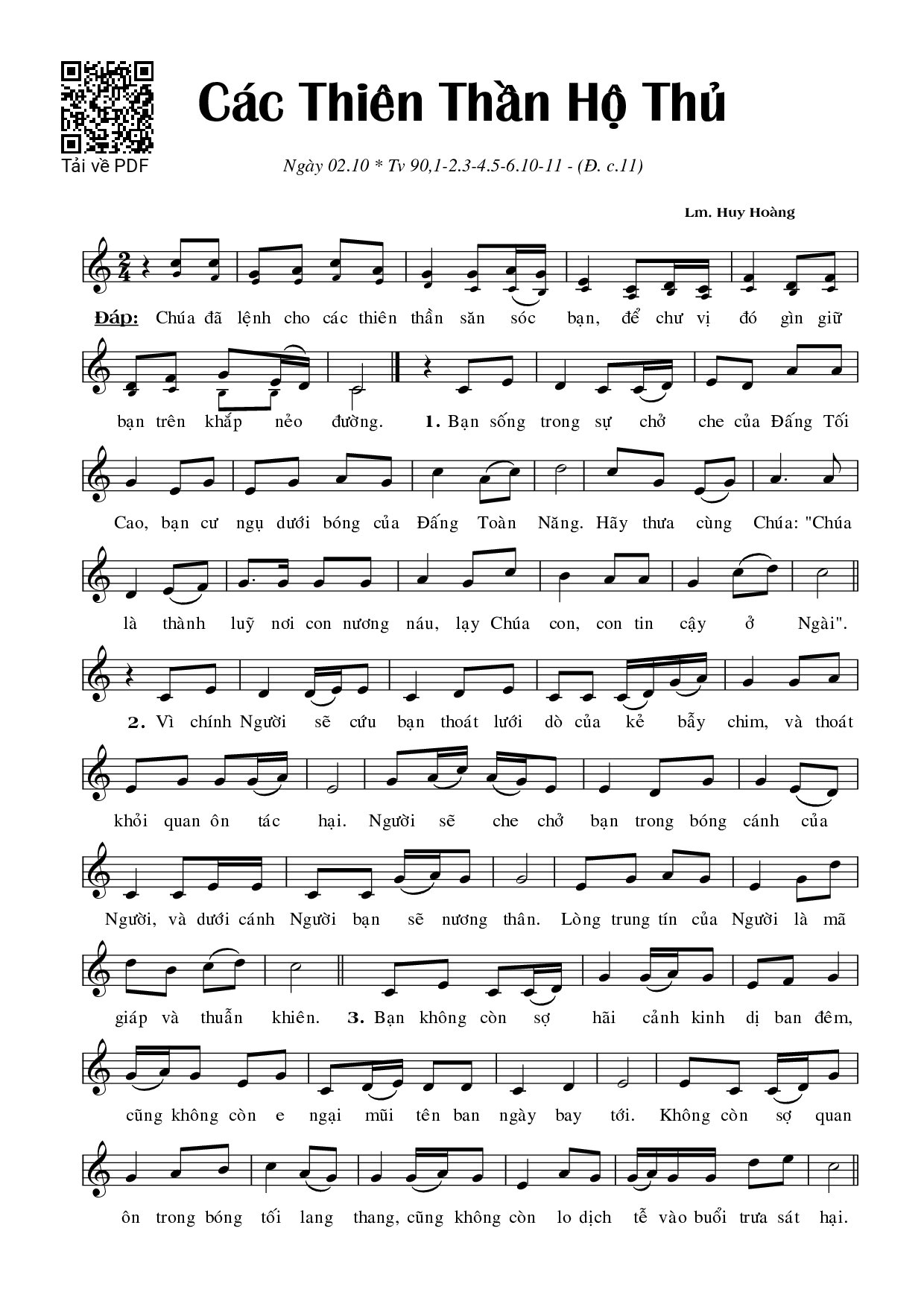 Sheet nhạc PDF bài Các Thiên Thần Hộ Thủ (02.10)