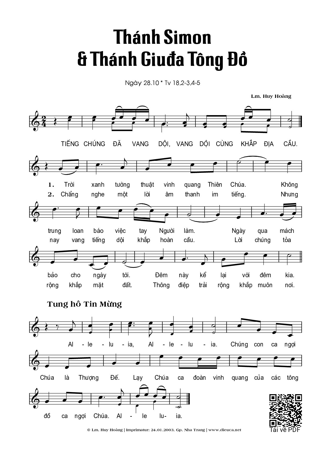 Sheet nhạc PDF bài Thánh Simon & Giuda (28.10)