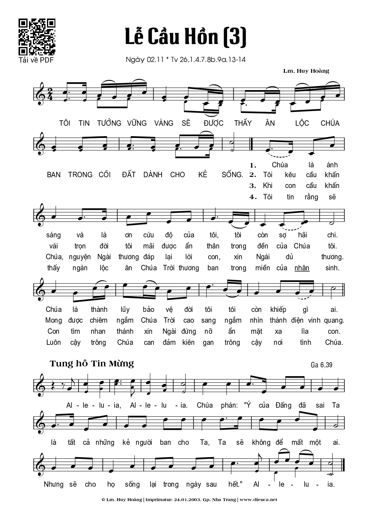 Sheet nhạc PDF bài Cầu Hồn 3 - Huy Hoàng