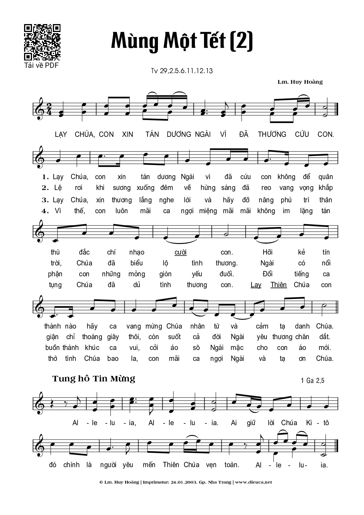 Trang 1 của Sheet nhạc PDF bài hát Mùng 1 Tết (2) - Huy Hoàng