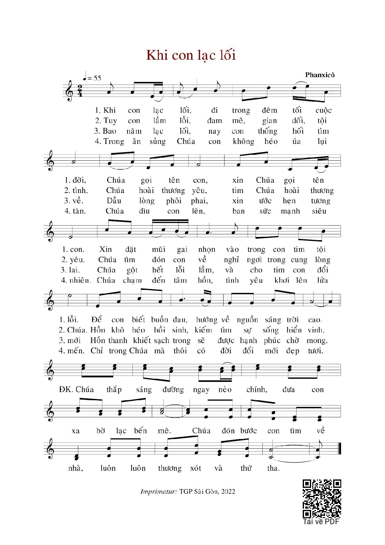 Sheet nhạc PDF bài Khi Con Lạc Lối