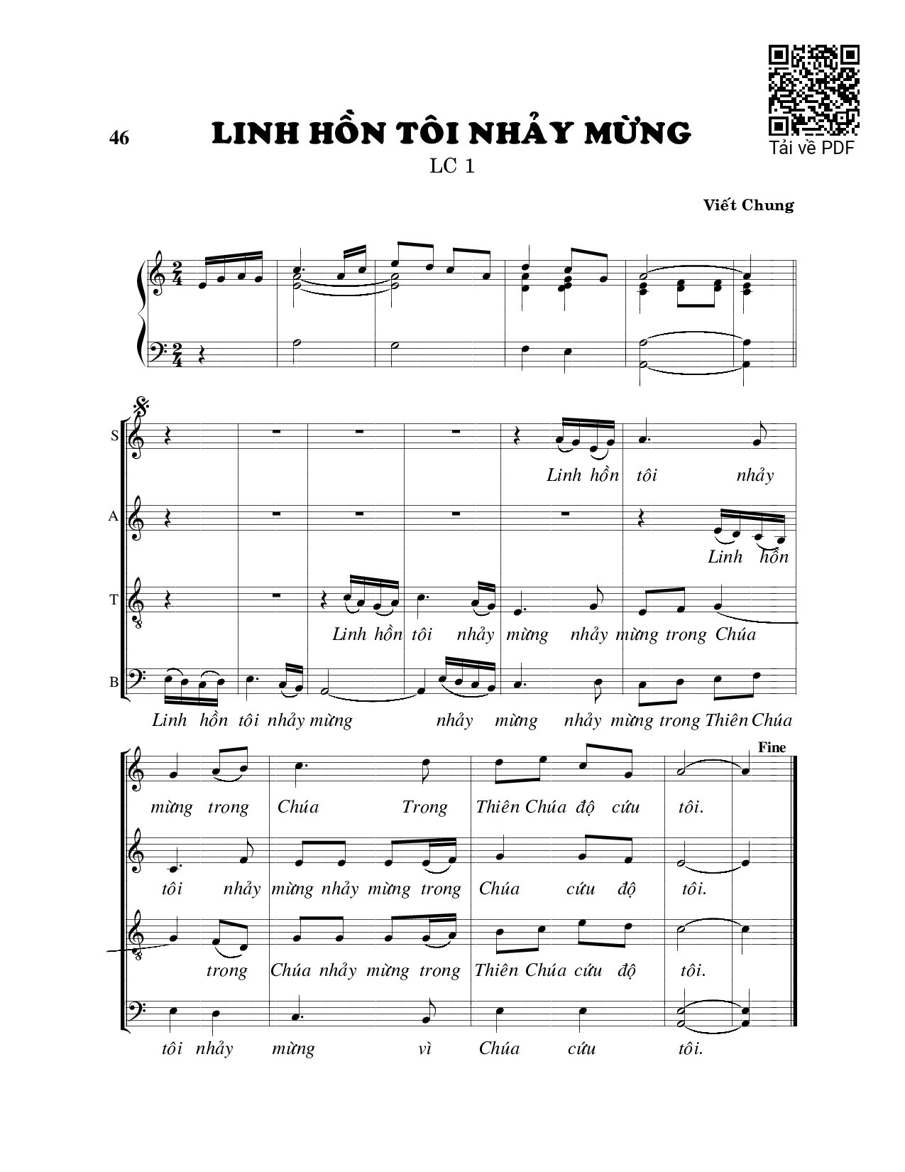 Sheet nhạc PDF bài Linh hồn tôi nhảy mừng (Lc. 1)