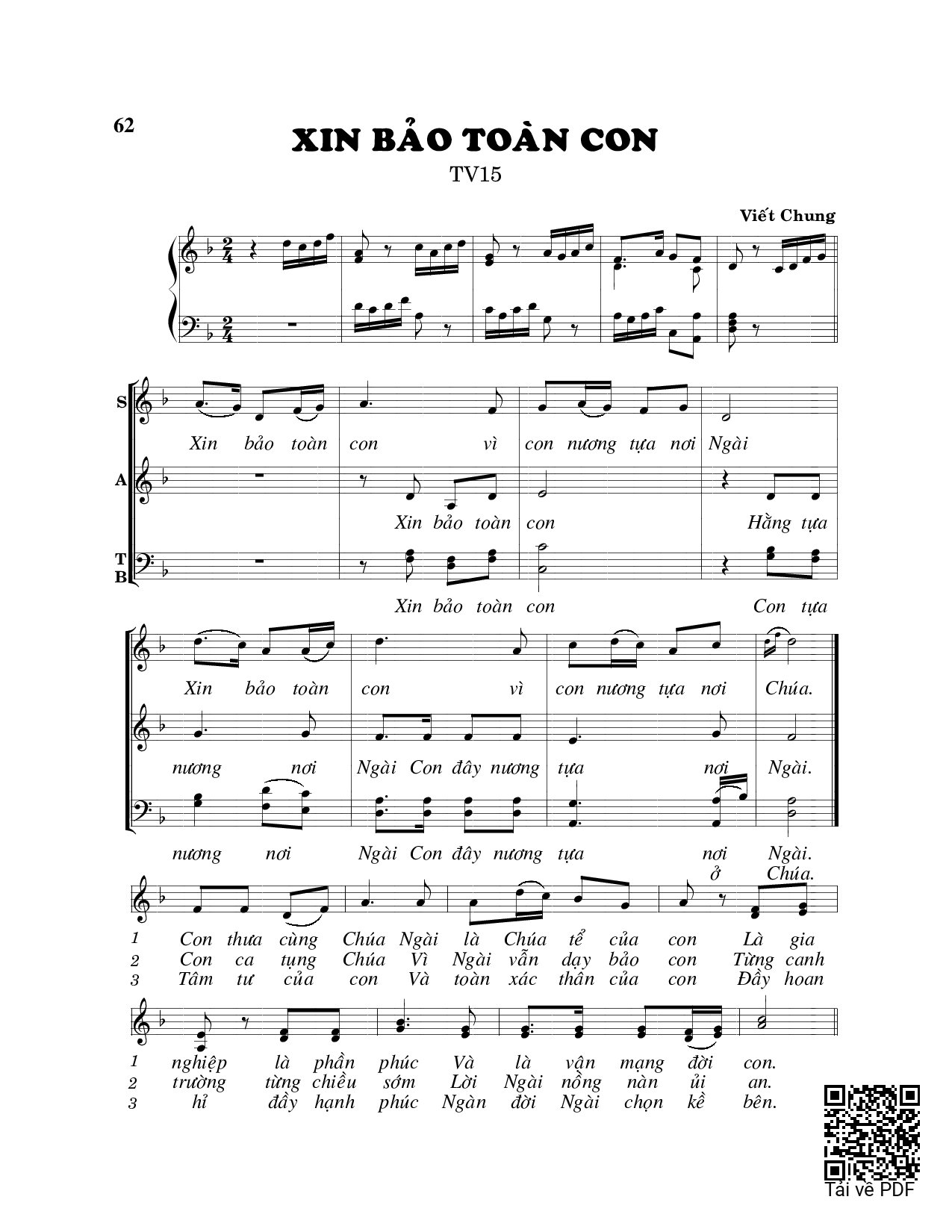 Trang 1 của Sheet nhạc PDF bài hát Xin bảo toàn con - Viết Chung