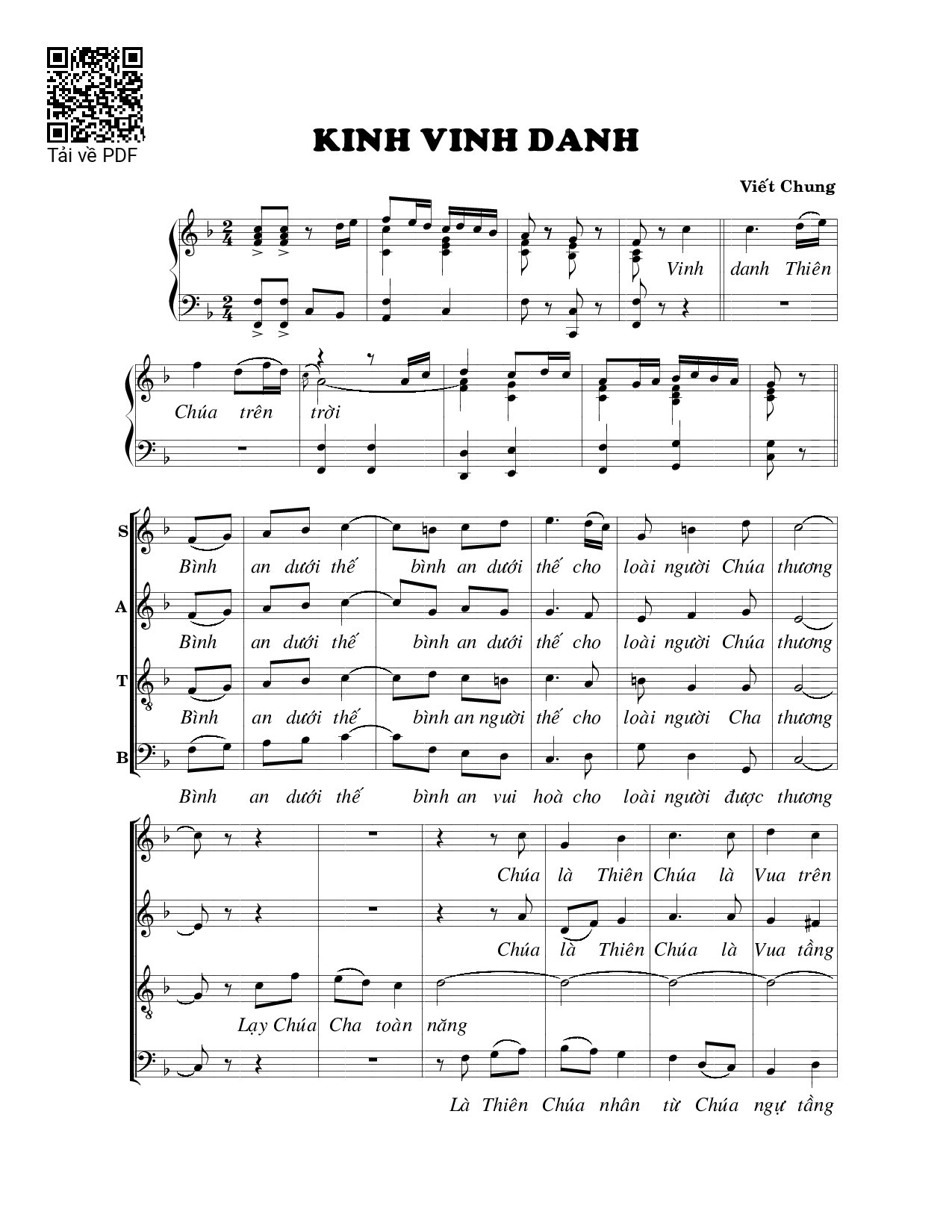 Sheet nhạc PDF bài Kinh vinh danh - Viết Chung