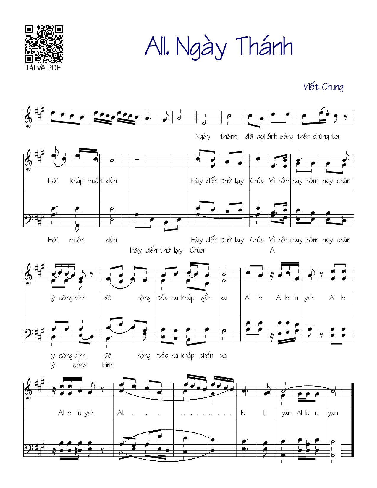 Trang 1 của Sheet nhạc PDF bài hát Alleluia Ngày thánh - Viết Chung