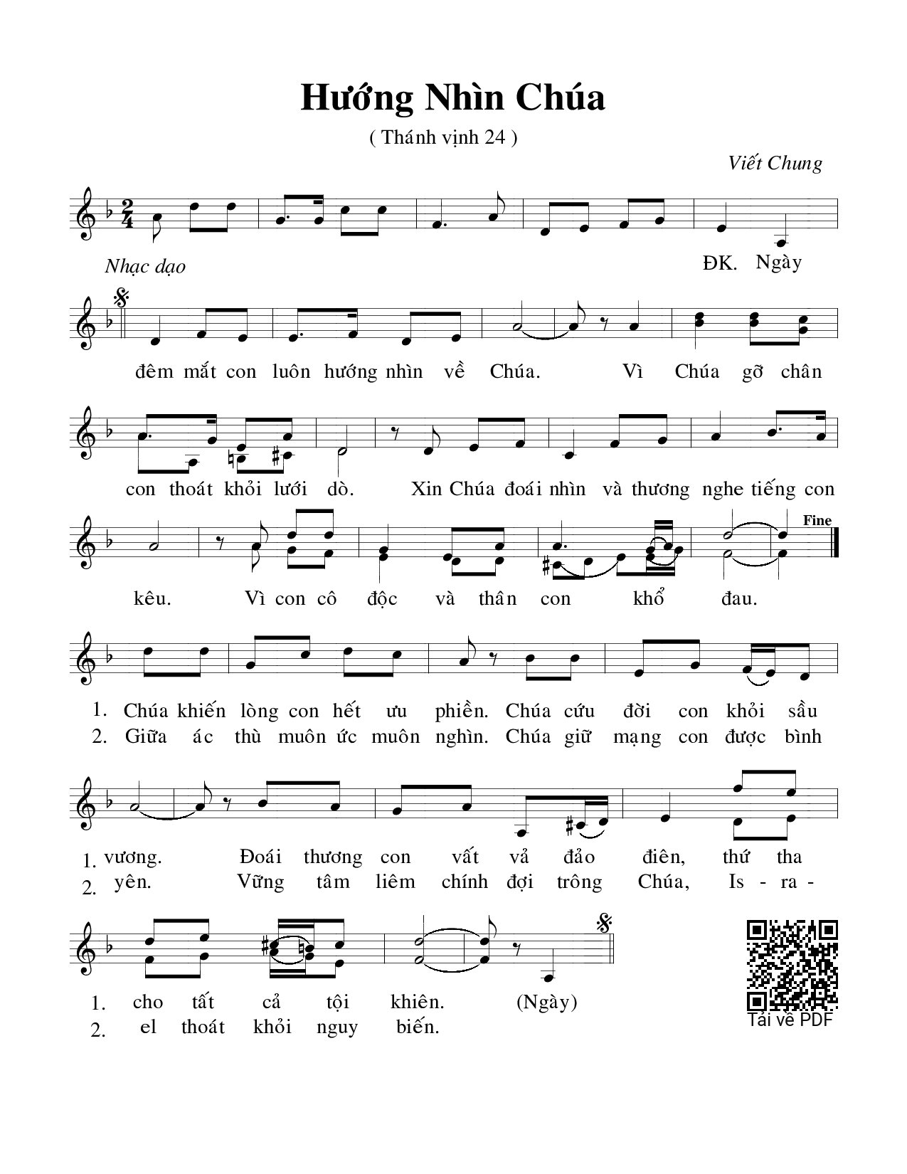 Sheet nhạc PDF bài Hướng nhìn Chúa