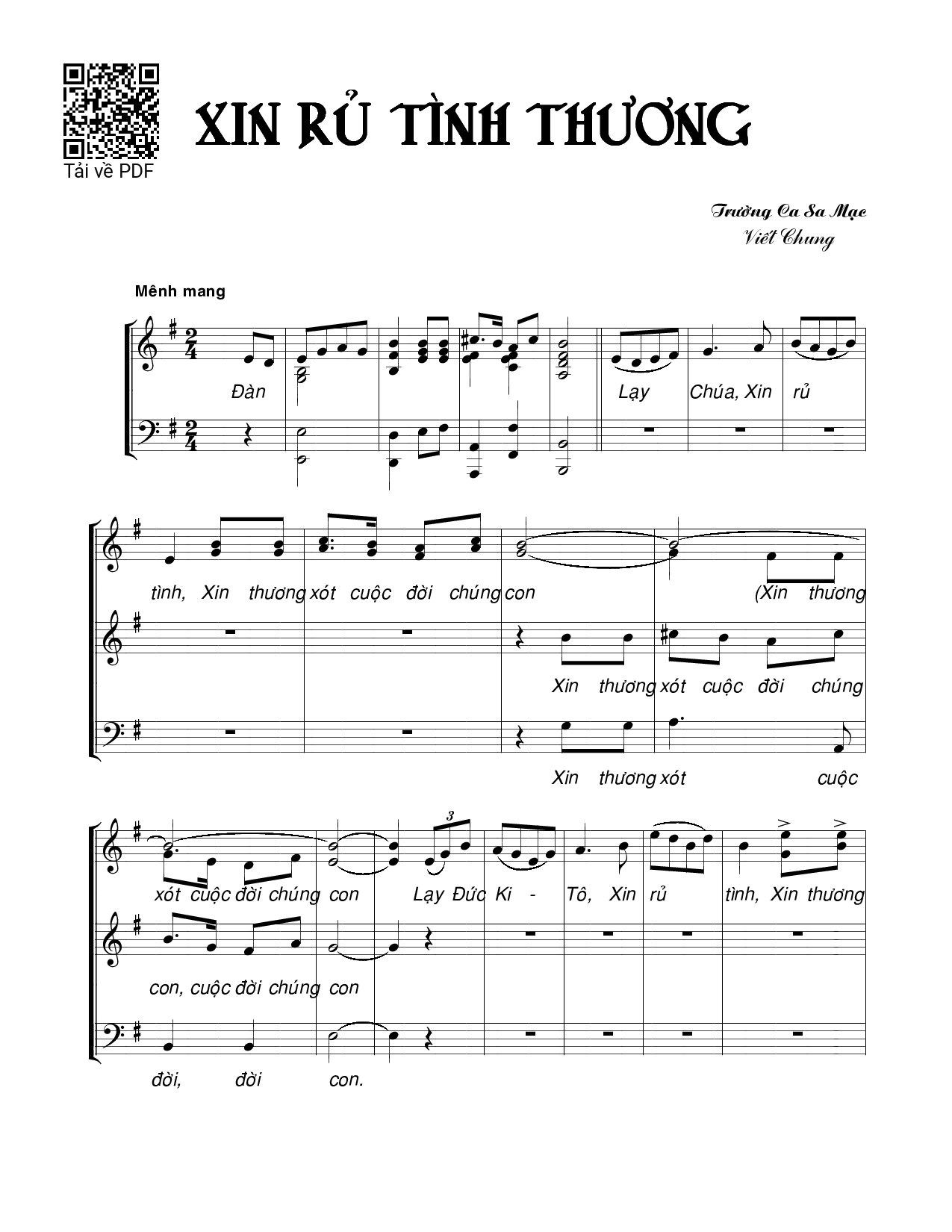 Trang 1 của Sheet nhạc PDF bài hát Xin rủ tình thương - Viết Chung