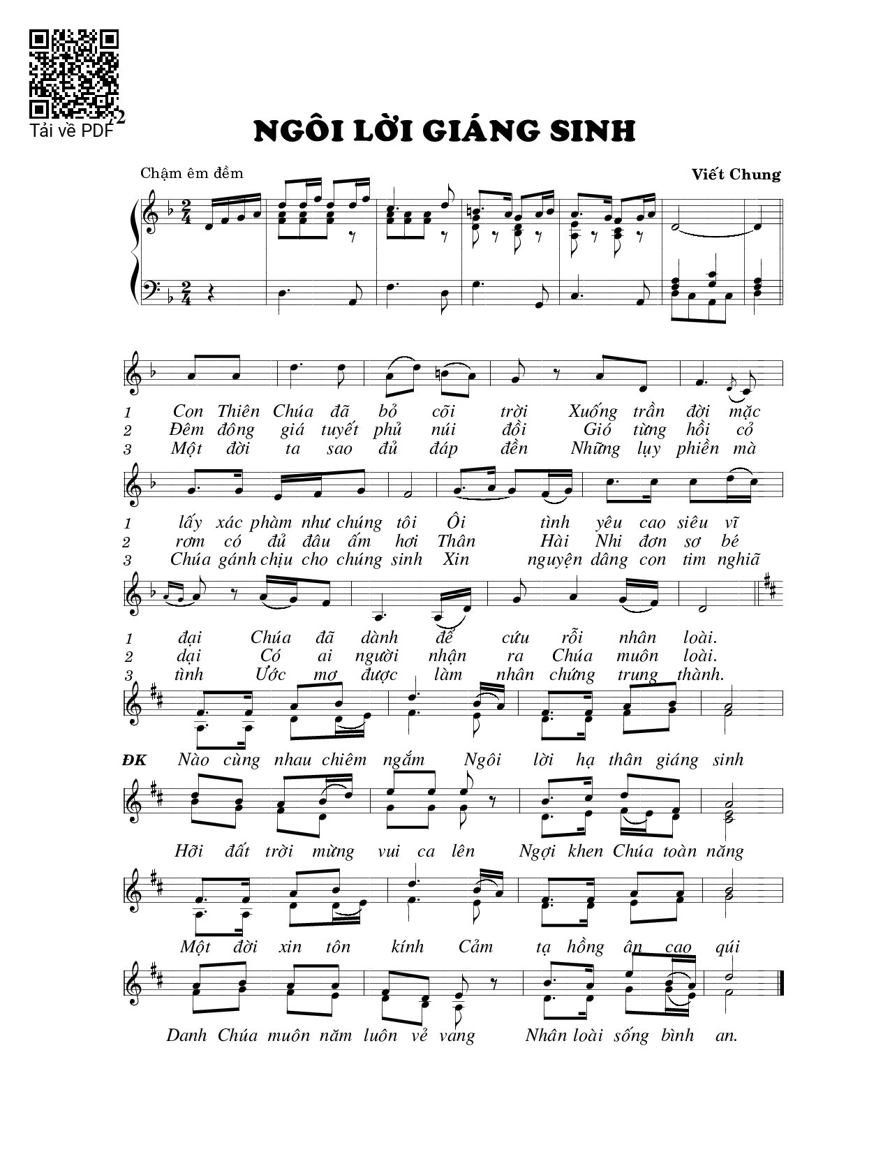 Trang 1 của Sheet nhạc PDF bài hát Ngôi Lời giáng sinh - Viết Chung