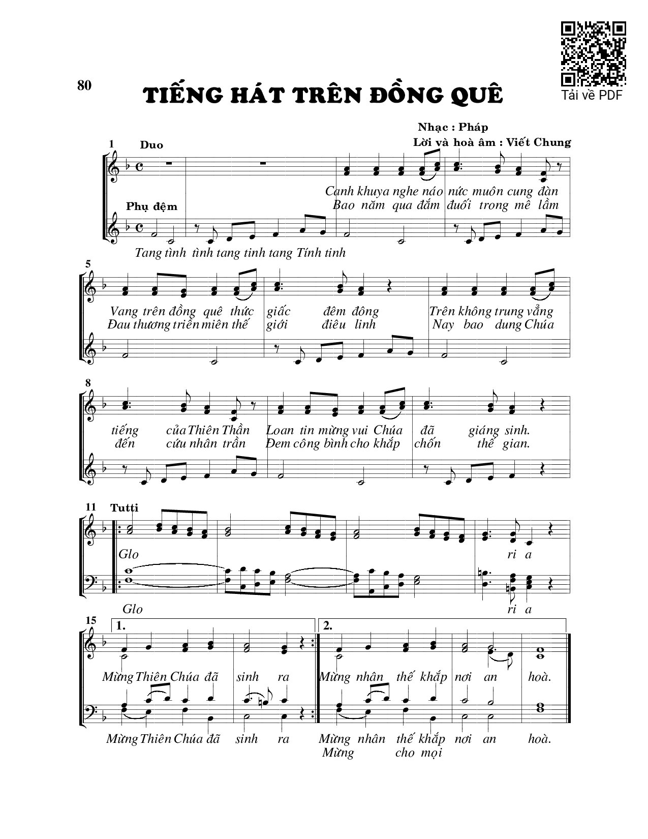 Sheet nhạc PDF bài Tiếng hát trên đồng quê