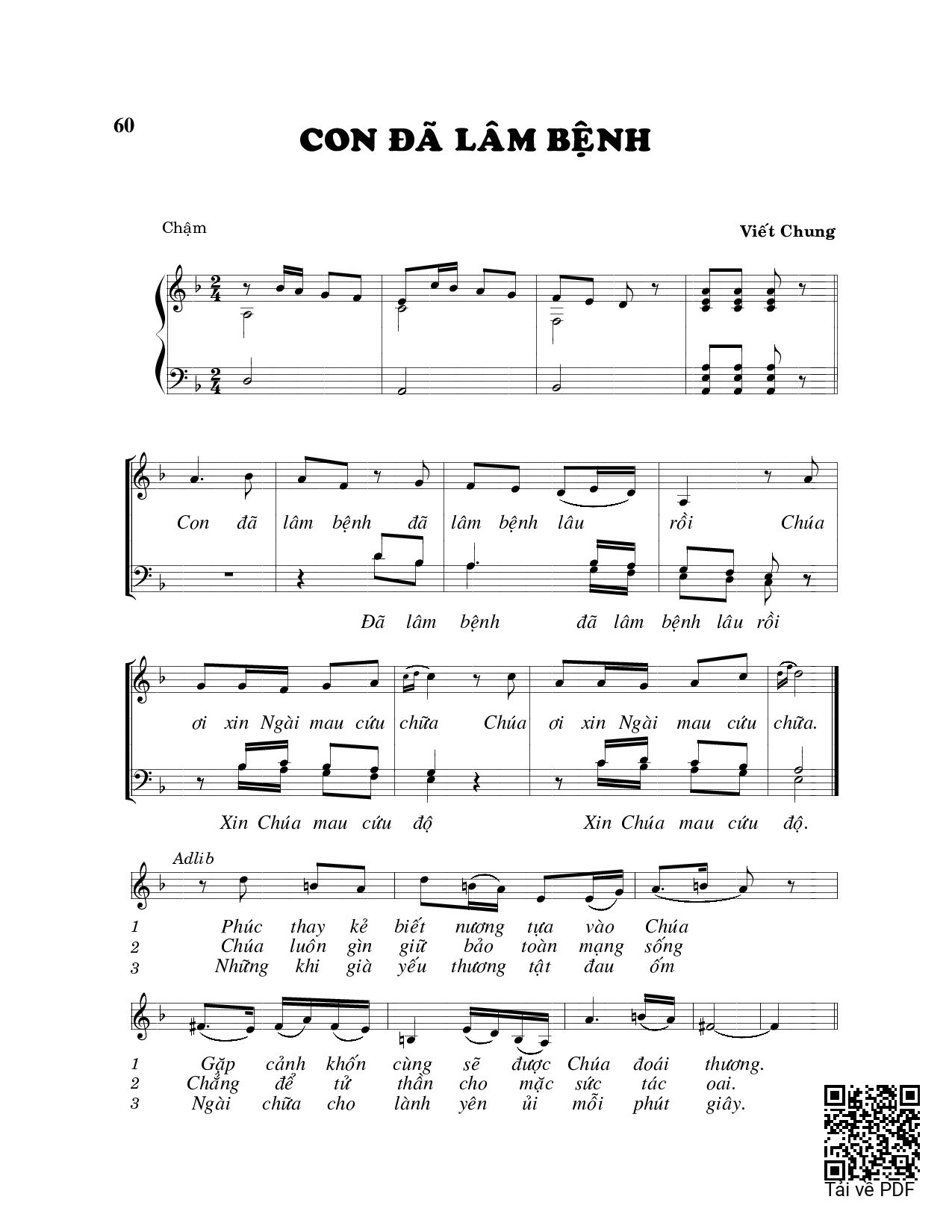 Sheet nhạc PDF bài Con đã lâm bệnh