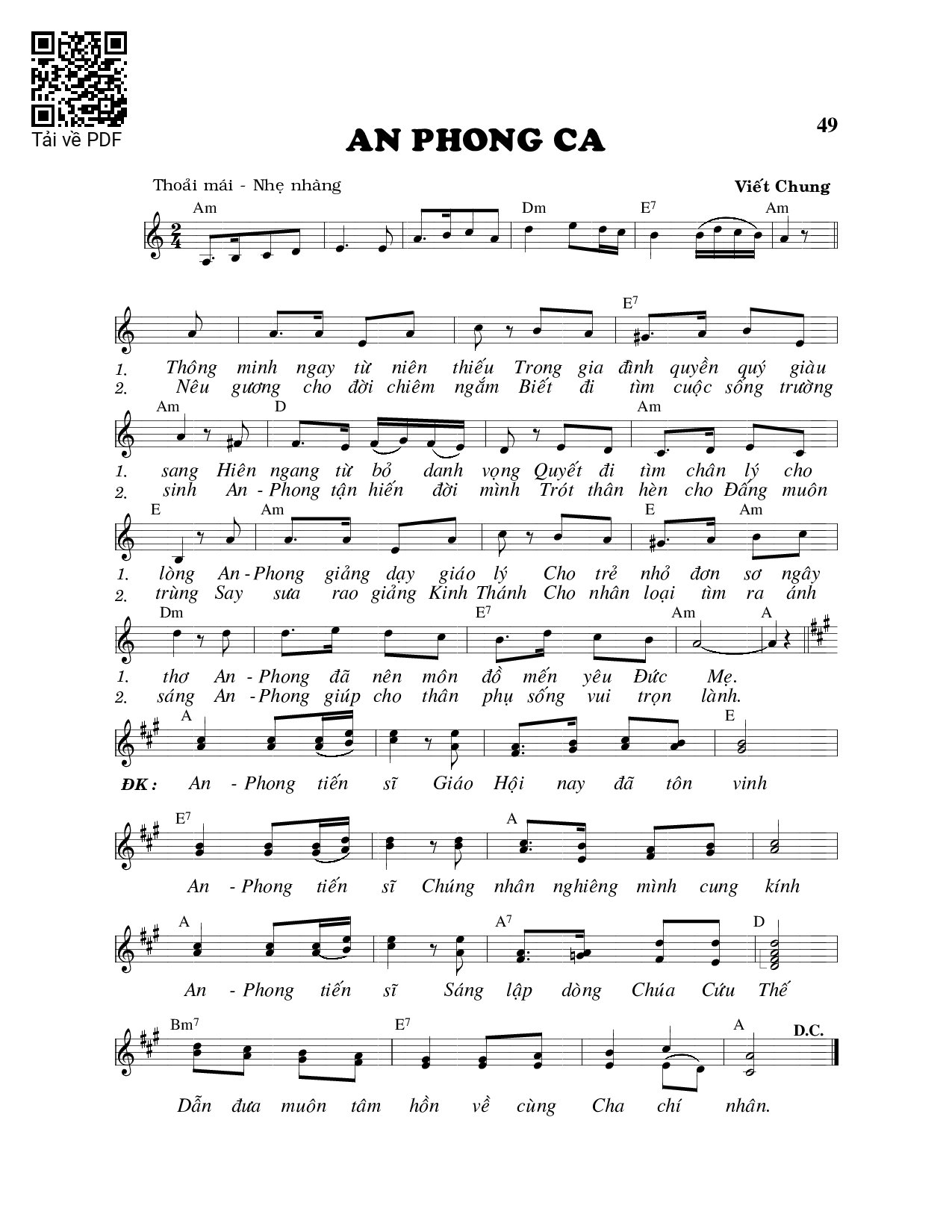 Trang 1 của Sheet nhạc PDF bài hát Anphong ca - Viết Chung