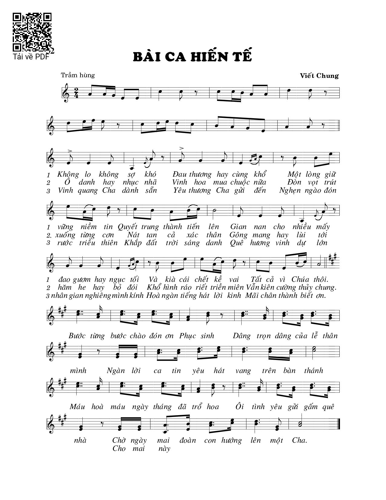 Trang 1 của Sheet nhạc PDF bài hát Bài ca hiến tế - Viết Chung