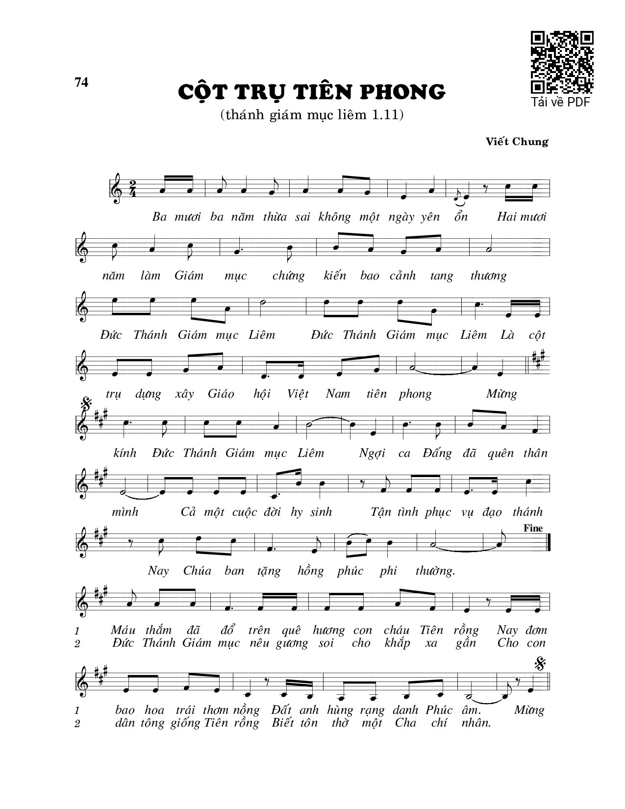 Sheet nhạc PDF bài Cột trụ tiên phong