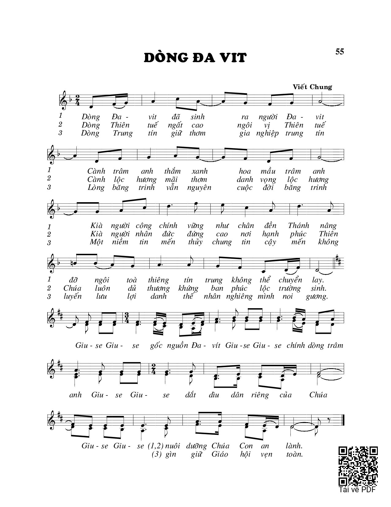 Trang 1 của Sheet nhạc PDF bài hát Dòng Đa-vít - Viết Chung