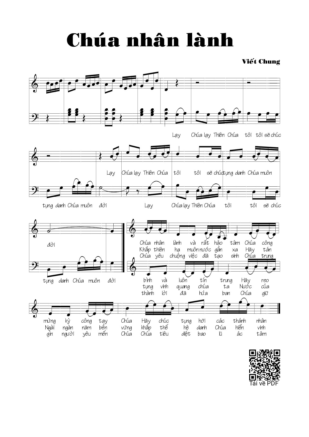 Trang 1 của Sheet nhạc PDF bài hát Chúa nhân lành - Viết Chung