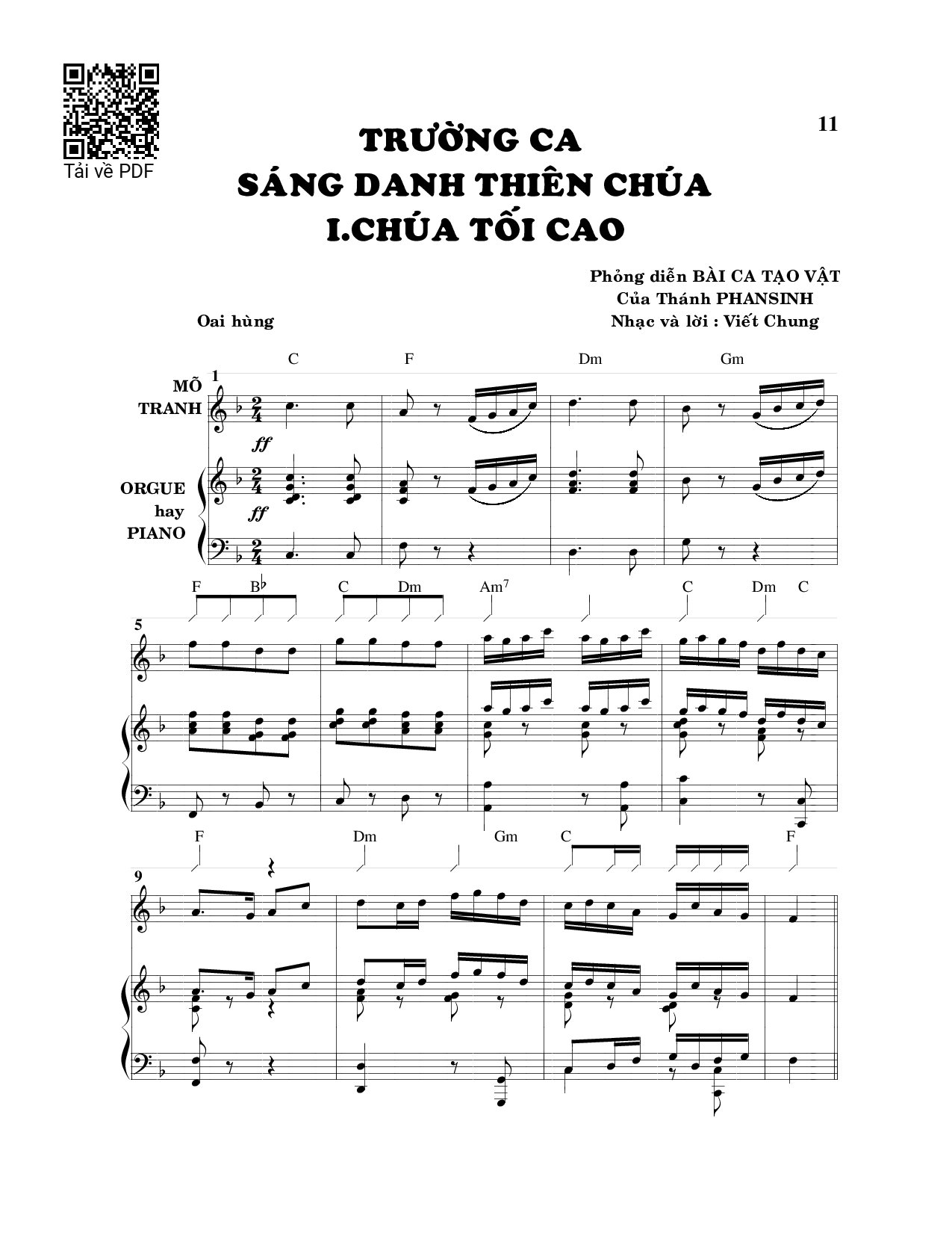 Sheet nhạc PDF bài Trường ca sáng danh Thiên Chúa