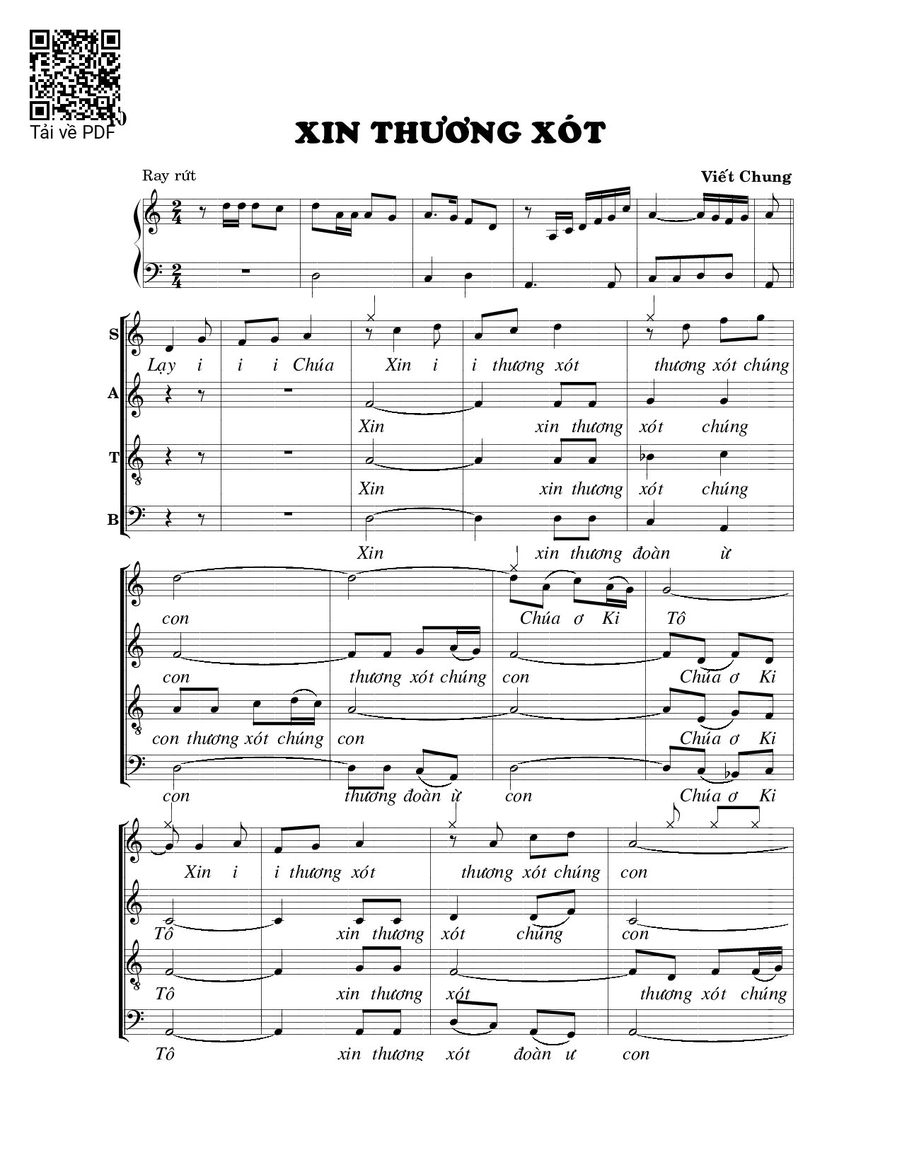 Trang 1 của Sheet nhạc PDF bài hát Xin thương xót - Viết Chung