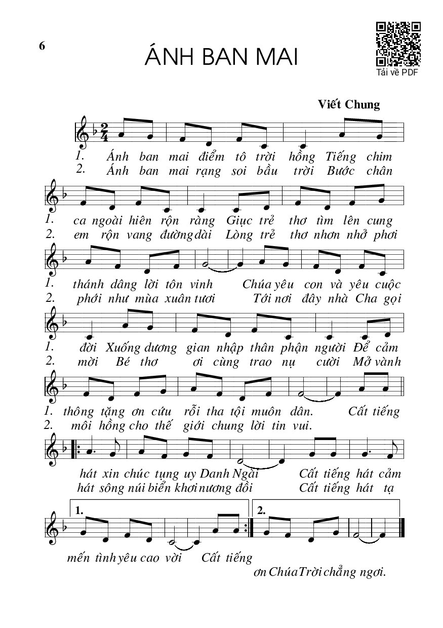Trang 1 của Sheet nhạc PDF bài hát Ánh ban mai - Viết Chung