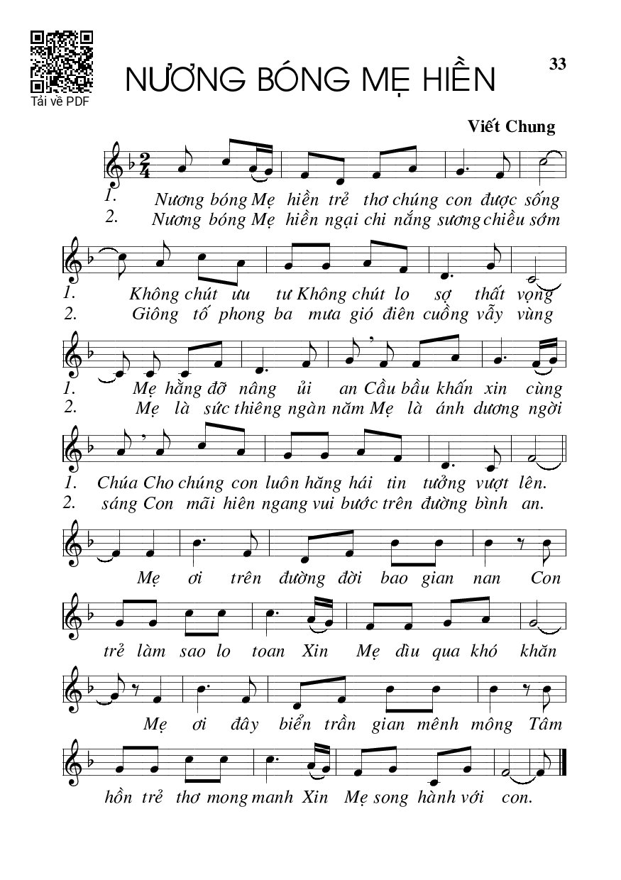 Sheet nhạc PDF bài Nương bóng Mẹ hiền