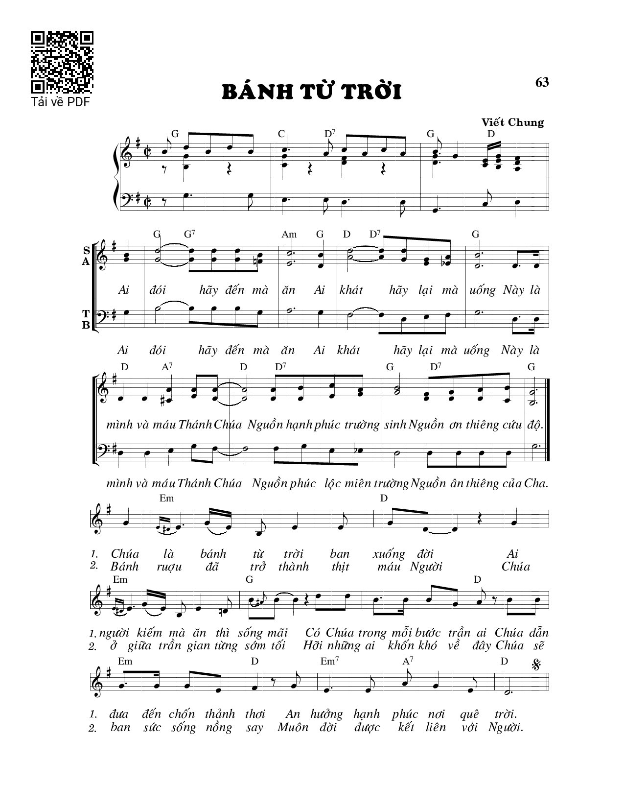 Sheet nhạc PDF bài Bánh từ trời