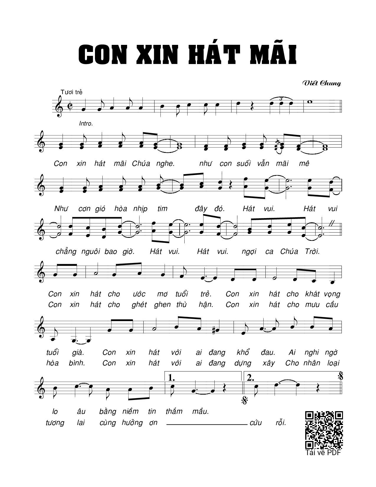 Trang 1 của Sheet nhạc PDF bài hát Con xin hát mãi - Viết Chung