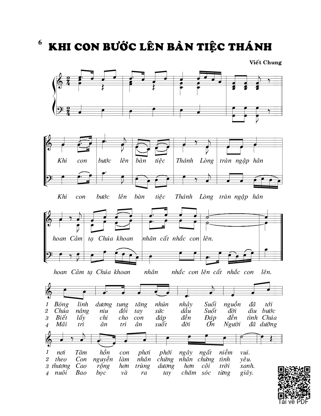Sheet nhạc PDF bài Khi con bước lên bàn tiệc thánh