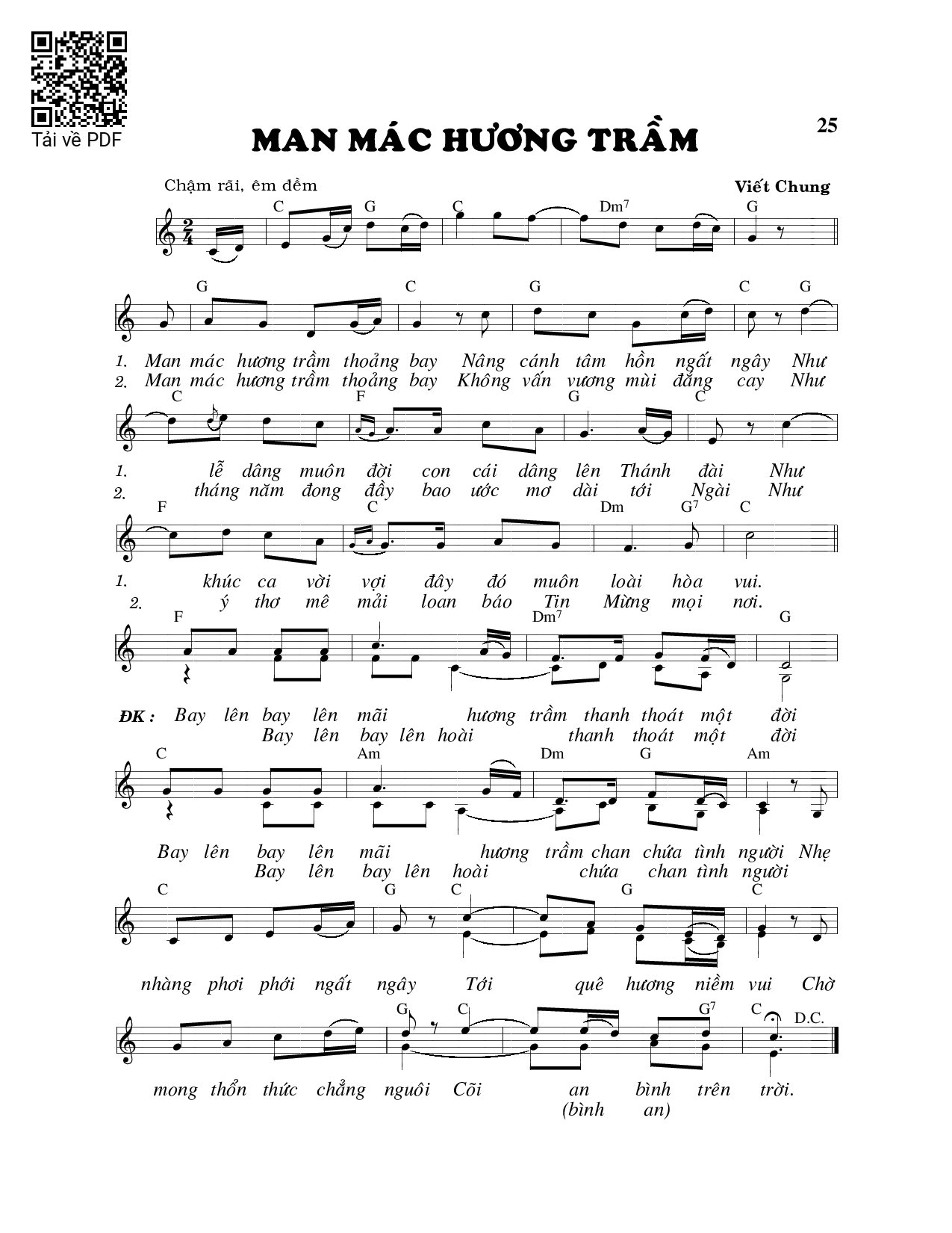 Trang 1 của Sheet nhạc PDF bài hát Man mác hương trầm - Viết Chung