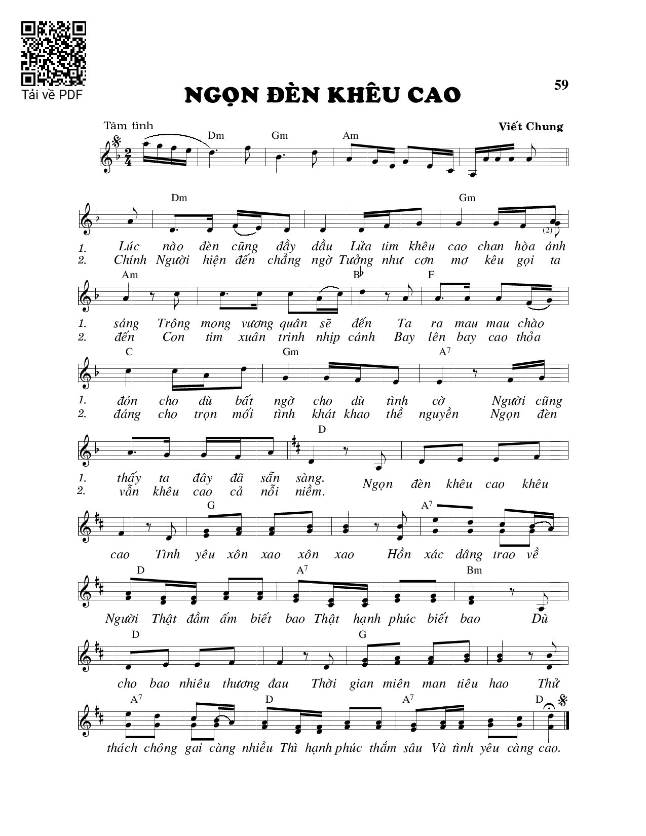 Trang 1 của Sheet nhạc PDF bài hát Ngọn đèn khêu cao - Viết Chung